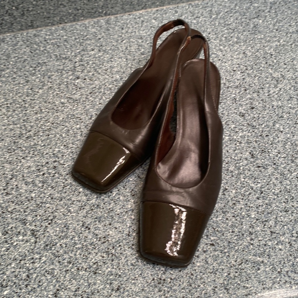 Gently Used Dark Brown Square Toe Low Heels